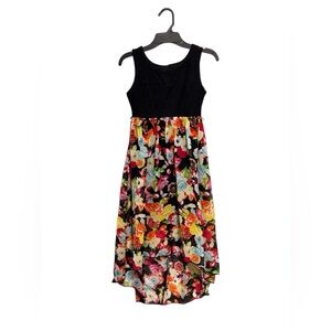 LA CONDUCT Girls Black High Low Multi Colorful Floral Party Summer Dress Size 8